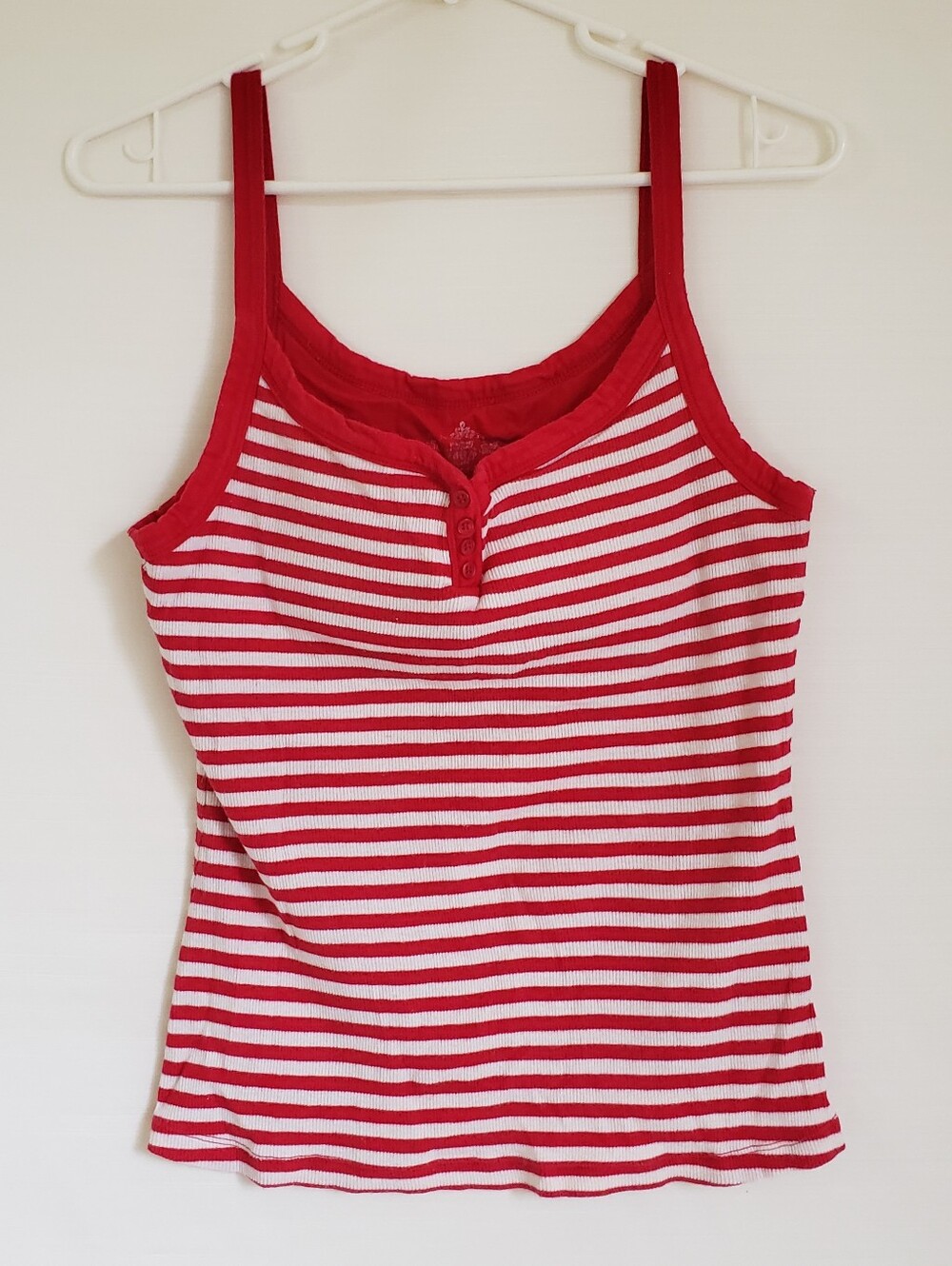 Y2K Vintage Red and White Striped Ribbed Tank Top - Womens S